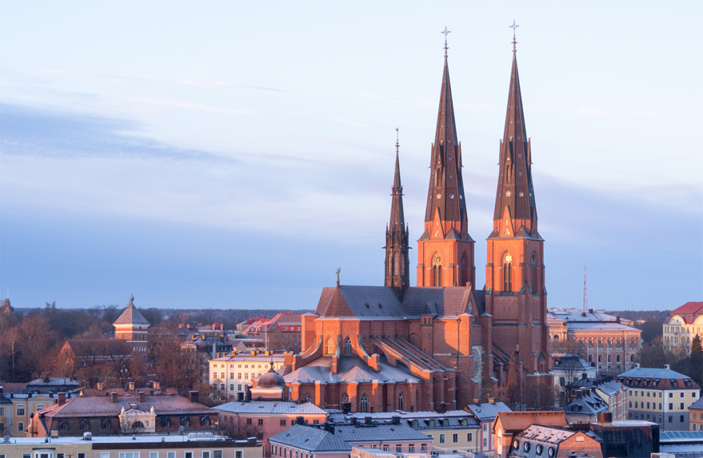 City view with two church towers. Photo